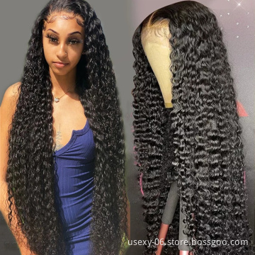 Top quality deep wave virgin brazilian 40 inch human hair HD full lace front wig transparent lace human hair wigs for women